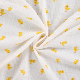 Tissu double gaze imprimé pioupiou le poussin écru