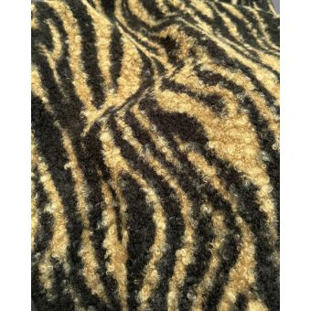 Tissu Lainage Bouclette Zébré Noir Réversible