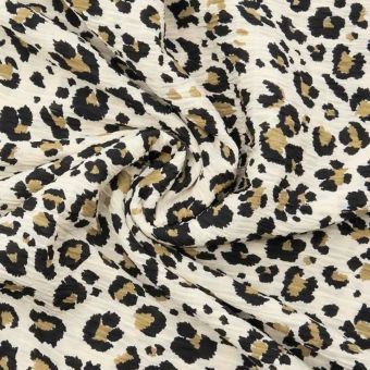Coupon 3m  polyester effet crêpon imprimé léopard beige - Promod Couture