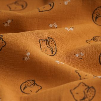 Tissu lange écureuils fleurs camel