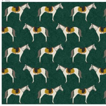 Tissu coton beau cheval fond vert émeraude