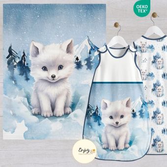 Panneau 100% Coton pour Couverture & Gigoteuse Bébé Animaux Renard Blanc