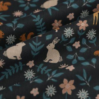 Tissu cretonne forêt miroir multicolore