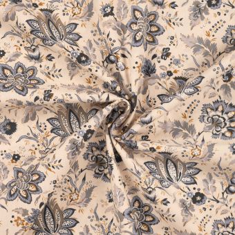 Tissu popeline coton Perse bleu écru