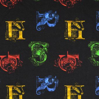 Maille jersey coton imprimée digitale maisons Harry Potter noir