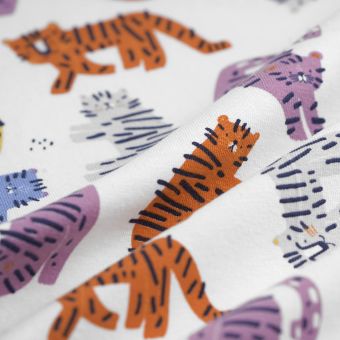 Tissu jersey coton elasthanne félin multicolore