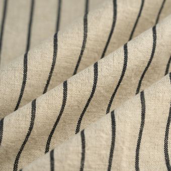Tissu toile métis lin coton naturel fine rayure noire