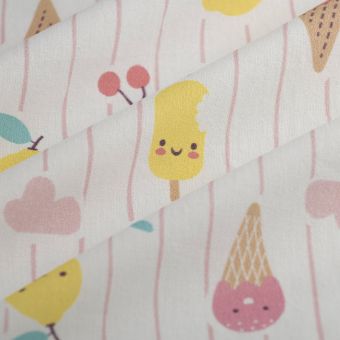 Tissu cretonne glace citron soleil multicolore