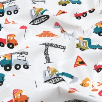 Tissu cretonne imprimé dino construction multicolore 