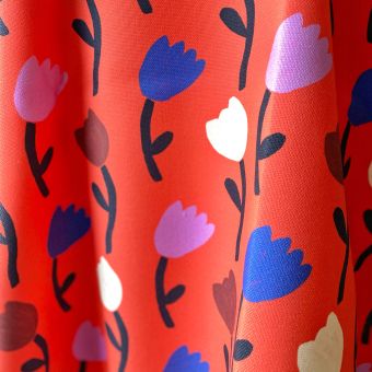 TULIPES ROUGE TISSU IMPERMEABLE AU METRE