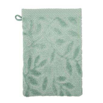 Gant de toilette dévoré feuillage vert 15x21cm