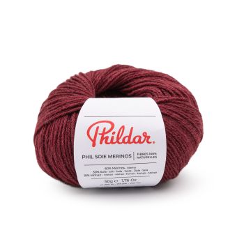 Pelote de fil à tricoter Phil soie mérinos grenat Phildar
