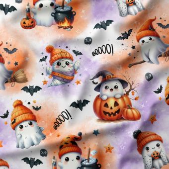 Tissu Jersey Coton Fantome d'Halloween imprimé par mètre