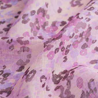 Tissu voile de lin violet fleurs