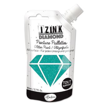 Peinture textile 3D paillettes izink diamond turquoise 80 ml
