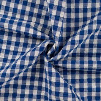 Tissu seersucker imprimé vichy bleu