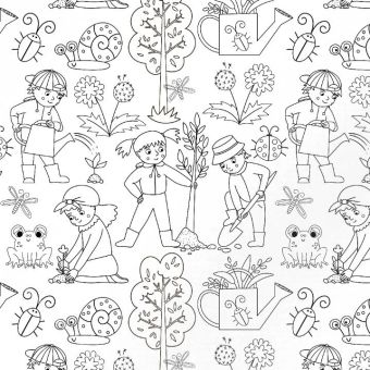 Tissu Jersey côtelé Petits Jardiniers A Colorier, coupon 1m x laize (100cm)