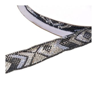 Bobine 10m galon perles ethnique thermocollant 25mm noir