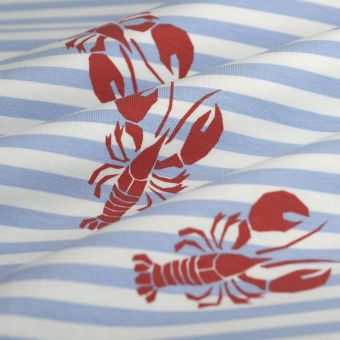 Tissu jersey extensible homard rayure bleu blanc