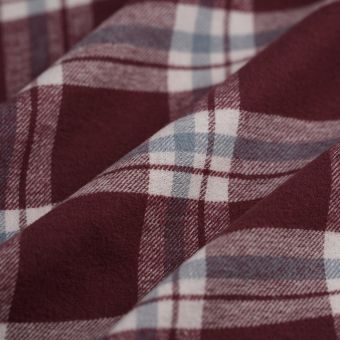 Tissu twill brossé carreaux bordeaux écru