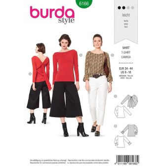 Patron burda 6166 T-shirt à encolure bateau ou dos noué du 34 au 44
