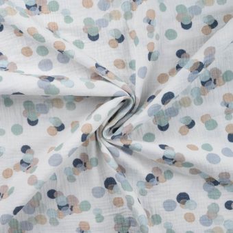 Tissu double gaze imprimé multipois vert