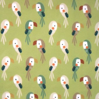 Tissu Cretonne Coton bio motif bébé perroquet thé vert