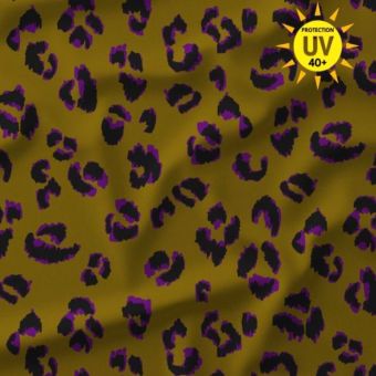 Maillot jersey maillot bain anti-UV imprimée léopard ocre et violet