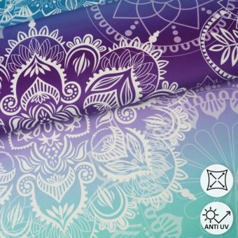 Tissu lycra et polyester recyclé maillot bain et sport mandala turquoise violet - Albstoffe
