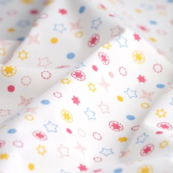 Tissu popeline coton blanc étoiles