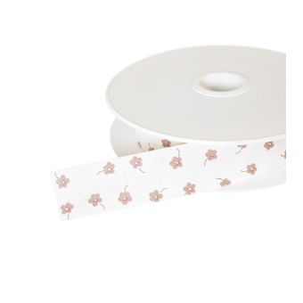 Bobine 25m biais petites fleurs 25mm beige