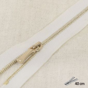 Fermeture à glissière maille fine blanche tirette doré 40 cm