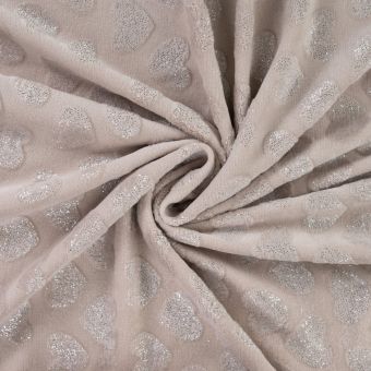 Tissu douillette cœur pailleté taupe