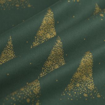 Tissu cretonne de Noël sapins flocons vert