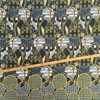 Tissu Wax pailleté noir imprimé Batik - 50x120cm