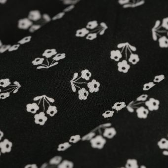 Tissu popeline viscose trois fleurs écru noir