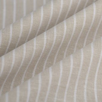 Tissu toile lin coton rayure blanc beige
