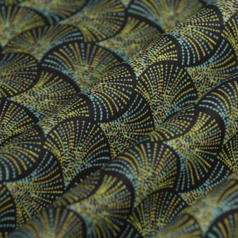 Tissu cretonne dig plumes kiwi