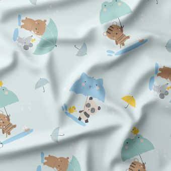 Tissu imperméable animaux sous la pluie bleu