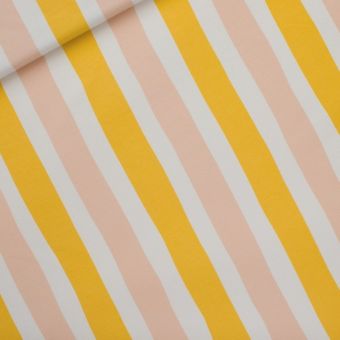 Tissu french terry sweat motifs rayures verticales jaune crème - See You At Six