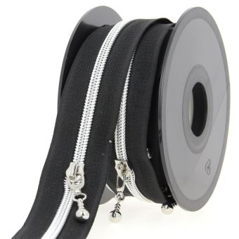 Fermeture spirale avec curseur fantaisie n°5 - Au mètre Noir Argent