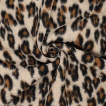 Tissu lainage feutré léopard écru