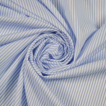 Coupon 300x151cm popeline pur coton pour chemise blanc à rayures bleu clair
