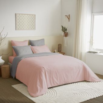Pack complet 6 pièces Rose/Gris réversible housse de couette pour lit 140 x 190 cm
