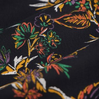 Tissu cretonne indienne folk noir