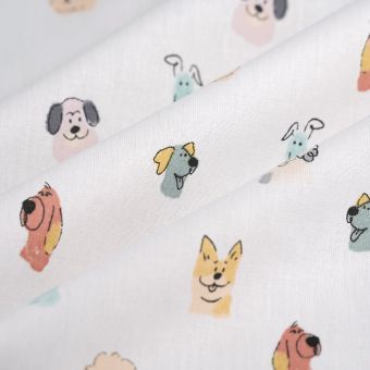 Tissu cretonne aquarelle chien multicolore