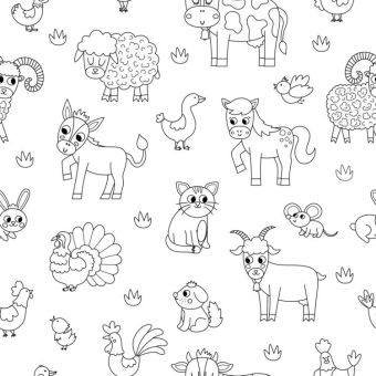 Tissu Double Gaze Animaux de la Ferme A Colorier, coupon 1m x laize (145cm)
