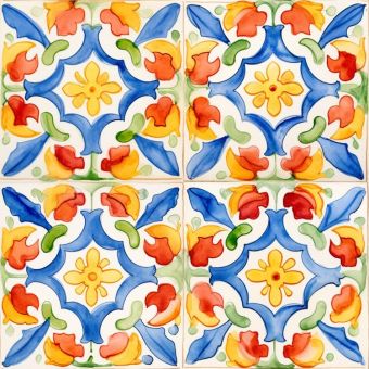 Tissu Impermeable Carreaux Sud Bleu Orange, coupon 1m x laize (155cm)