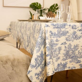 Nappe toile de Jouy rectangulaire plastifiée