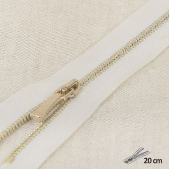 Fermeture à glissière maille fine blanche tirette doré 20 cm